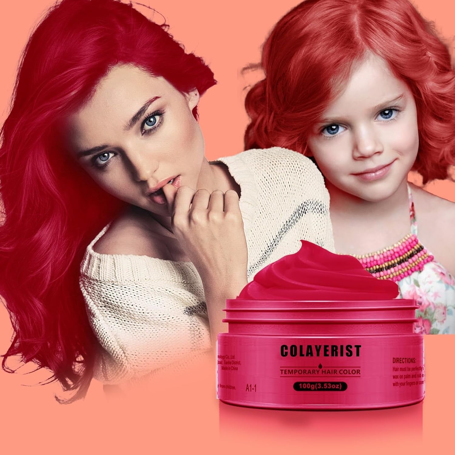 COLAYERIST Culoarea temporară a părului negru lavabil, ceară de colorare a părului pentru bărbați și femei, mascara de păr pentru petreceri sau cosplay, produse de colorare a părului fără mizerie Vopsea pentru par Naty Shop Roșu