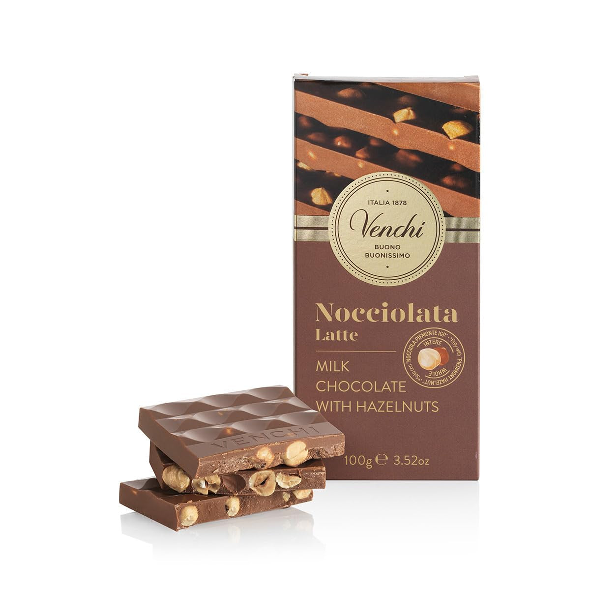 Venchi - Baton cu alune de pădure sărate, cu alune de pădure sărate, migdale și fistic, 95 g, cu „alune de pădure Piemont”, Fără gluten, Fără coloranți artificiali și fără conservanți
