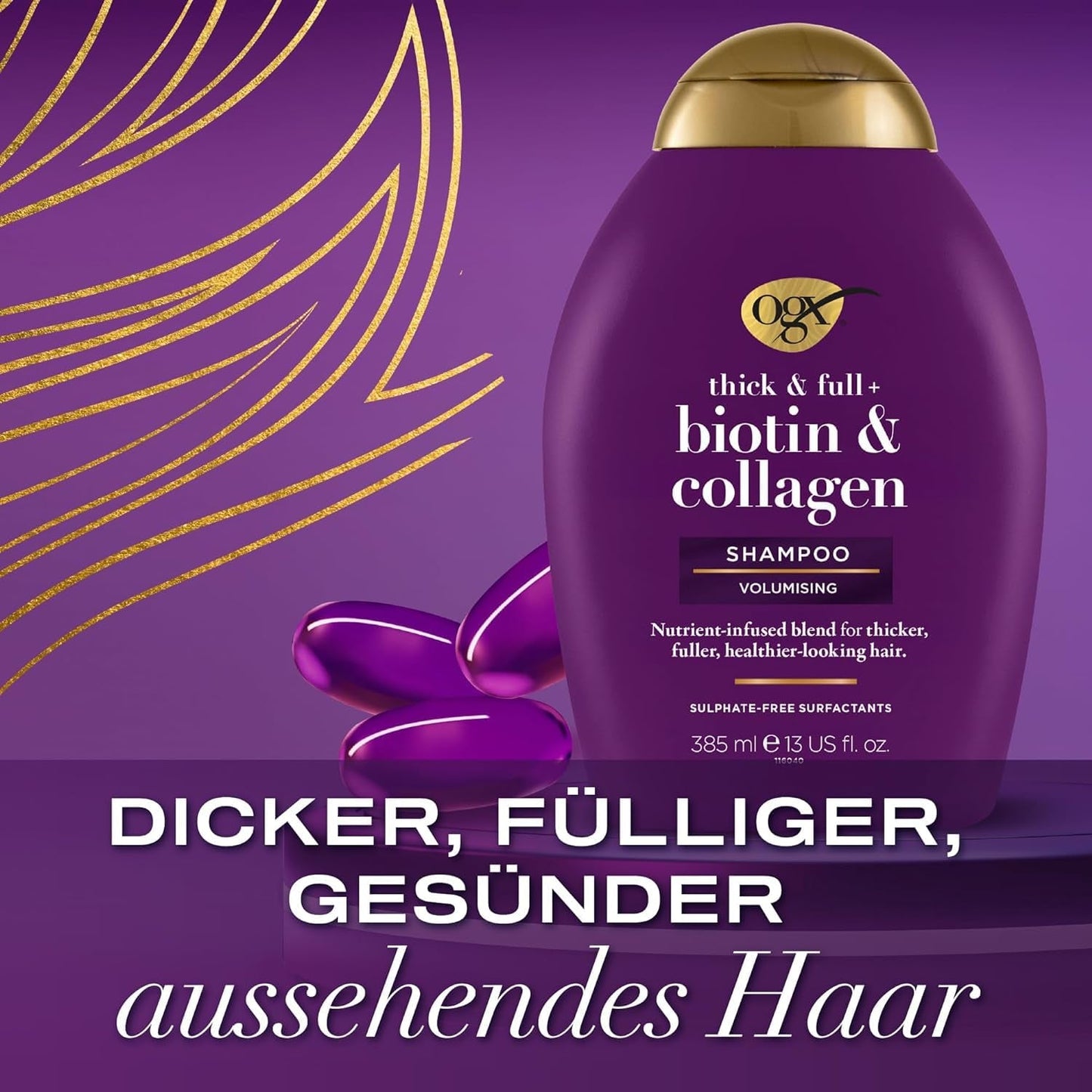 OGX Biotin & Collagen Shampoo (385 Ml), Șampon de întărire a părului pentru păr fin și subțire Duș și baie OGX