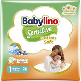 Scutece pentru bebeluși Sensitive, mărimea 1, nou-născuți (2-5 kg), 26 bucăți
