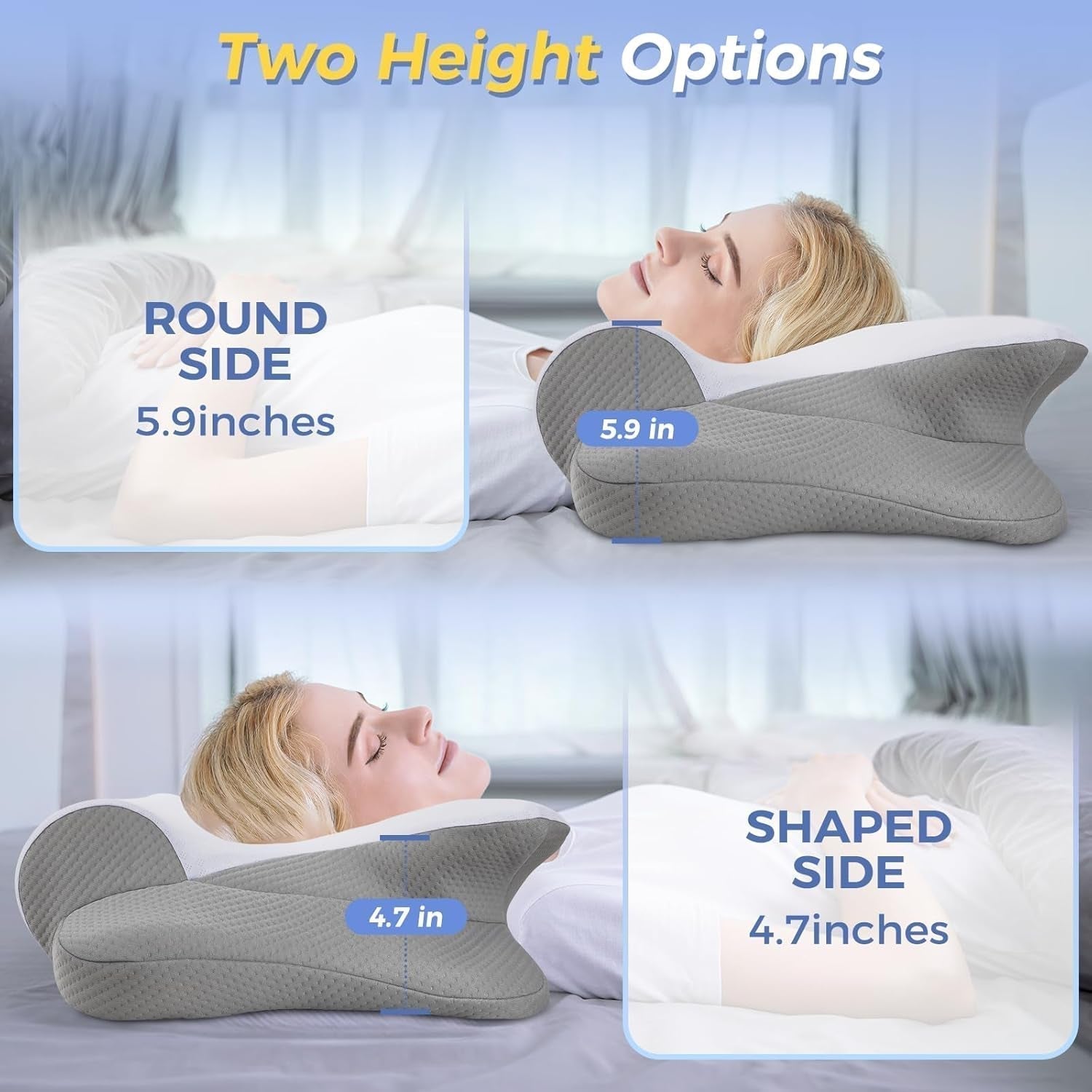 SAHEYER Pernă pentru gât, 2 în 1 Pernă ergonomică pentru susținerea gâtului și pernă pentru rularea gâtului, pernă ortopedică pentru dormitul lateral, pernă din spumă de memorie pentru dormitul lateral, dorsal și abdominal Perne ortopedice cervicale Naty Shop