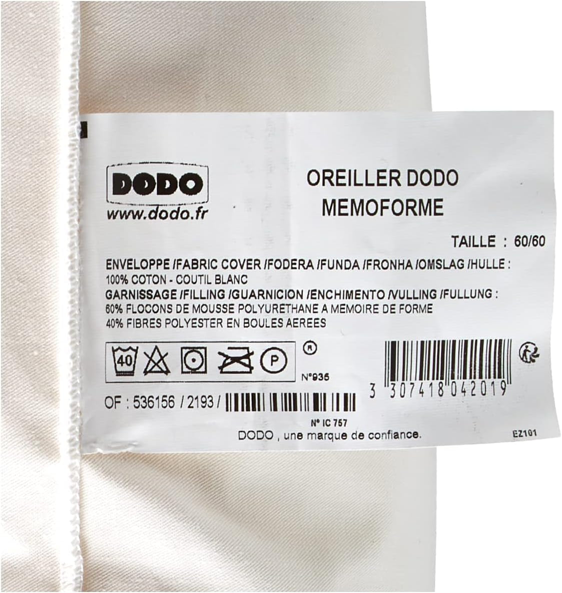 DODO OFM60 Pernă ergonomică din latex, 60 X 60 cm, alb Perne standard Naty Shop