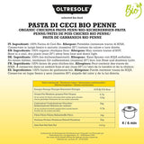 Paste italiene din năut organic, formă penne, paste proteice din făină de năut 100% organică, bogate în fibre, vegane, fără gluten, pachet de 3 pachete x 350g