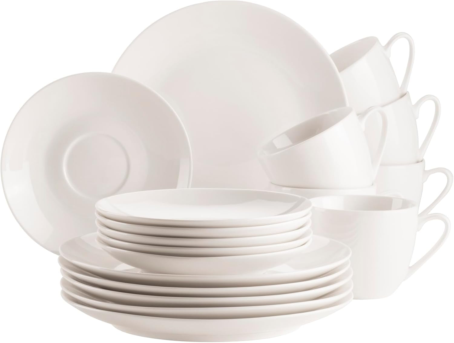 MÄSER 934105 Seria Belmira, serviciu clasic de cafea pentru 6 persoane, set de cafea cu 18 piese, atemporal, elegant, delicat, porțelan, alb