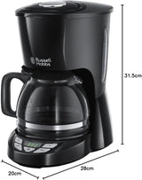 Cafetieră Russell Hobbs [Temporizator digital, Cap de duș pentru extracție și aromă optime] Textures+ (1 până la 12 cești, carafă de sticlă de 1,25 l, placă de încălzire, sistem anti-picurare) Cafetieră cu filtru 22620-56