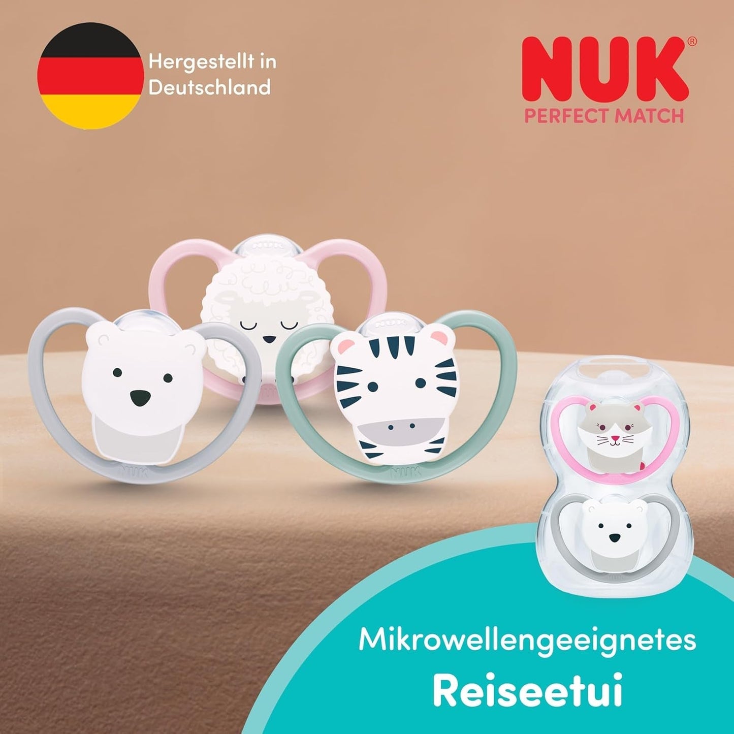 Suzete NUK Perfect Match Air Night pentru bebeluși | 0-6 luni | Suzete care strălucesc în întuneric, care promovează circulația aerului și previn salivarea | Acceptare 95% de către bebeluși** | Lion | Pachet de 2