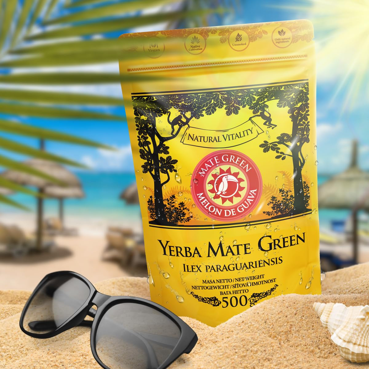 Yerba  Melon De Guava 500G – Ceai brazilian Yerba Mate cu pepene galben, guava, jackfruit, ananas și nucă de cocos - Exotic și fructat - Uscat la aer, vegan