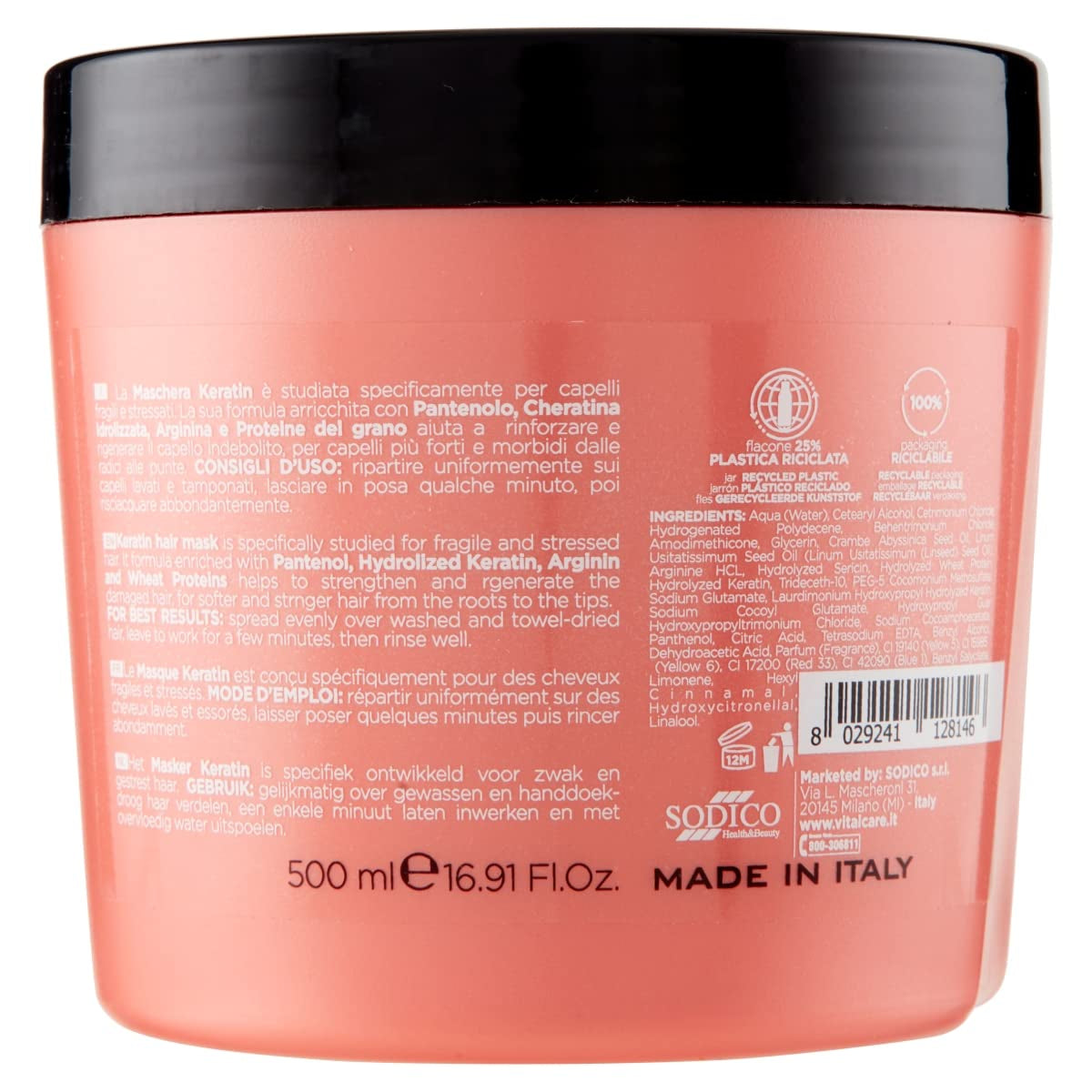 | Keratin - Mască de păr de întărire, pentru păr fragil și deteriorat, cu keratină și arginină, pentru păr mai puternic și mai moale, 4 x 500 ml Masca de par Naty Shop