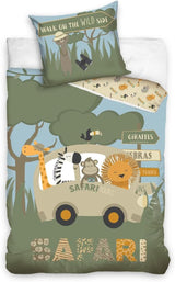 Set de lenjerie de pat pentru copii, animale, 100% bumbac cu fermoar Lenjerie de pat - copii Naty Shop Safari