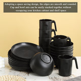 Set de veselă Berglander din plastic negru, 24 de piese pentru 6 persoane, farfurii și boluri reutilizabile, inclusiv farfurii de cină, farfurii de desert, boluri pentru cereale și cești pentru casă, grădină și picnicuri