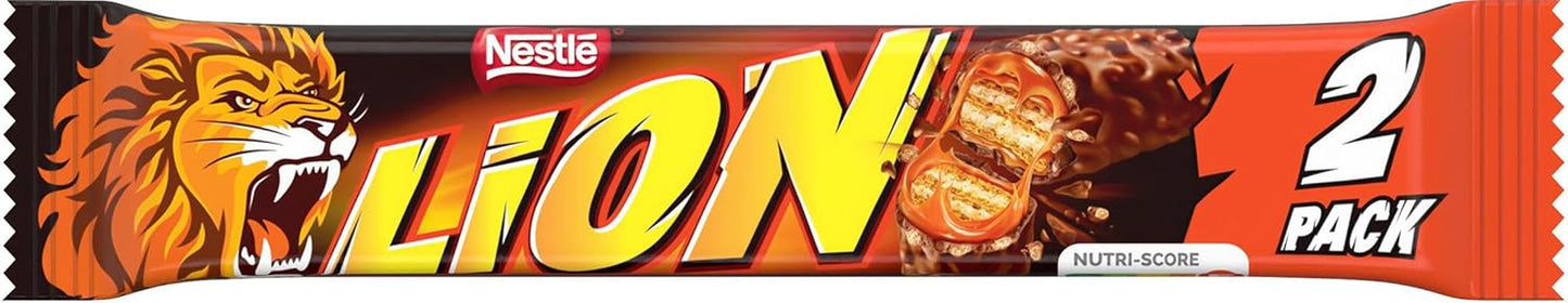 Baton de ciocolată Nestlé LION cu caramel, gustare crocantă, ciocolată crocantă și chipsuri crocante, umplutură de caramel, o experiență specială de îmbucătură, pachet multiplu, pachet de 28 (2 x 30g fiecare)