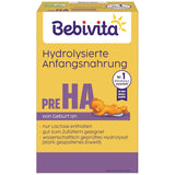 PRE HA (5 x 500g), formulă de lapte praf hidrolizată de la naștere, conține doar lactoză ca și carbohidrat, potrivită pentru alimentație suplimentară