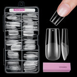 Tipuri de unghii pentru unghii cu gel, set 120 bucăți unghii artificiale scurte, culoare migdale, 11 dimensiuni unghii cu gel, tipuri de unghii cu lipici, bloc de buffer pentru unghii