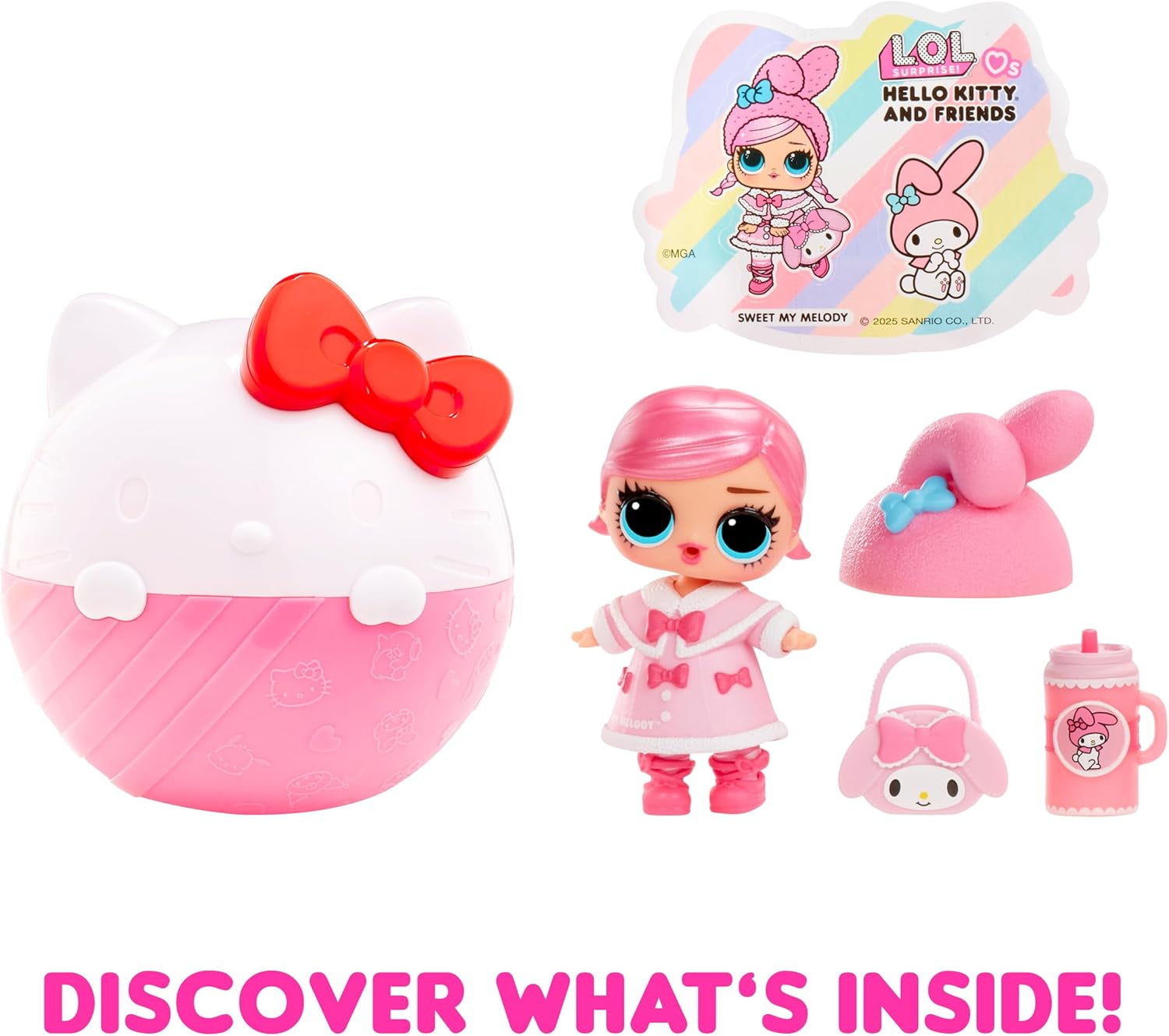 L.O.L. Surpriză! Loves Hello Kitty and Friends - 1 păpușă cu 7 surprize, Selecție aleatorie, 8 tots de colecționat, Cadou pentru copii cu vârsta peste 4 ani, Roz Papusi Naty Shop