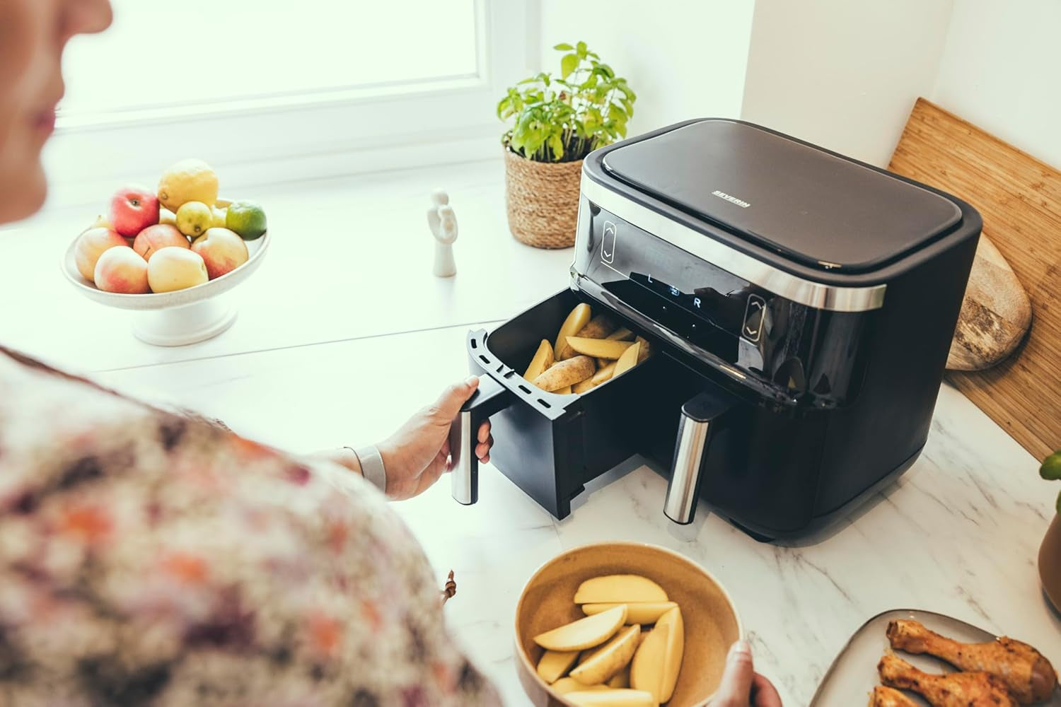 SEVERIN Friteuză cu aer cald dublă cu cameră de gătit de 2 X 3,8 L, 8 programe automate Electrocasnice Naty Shop