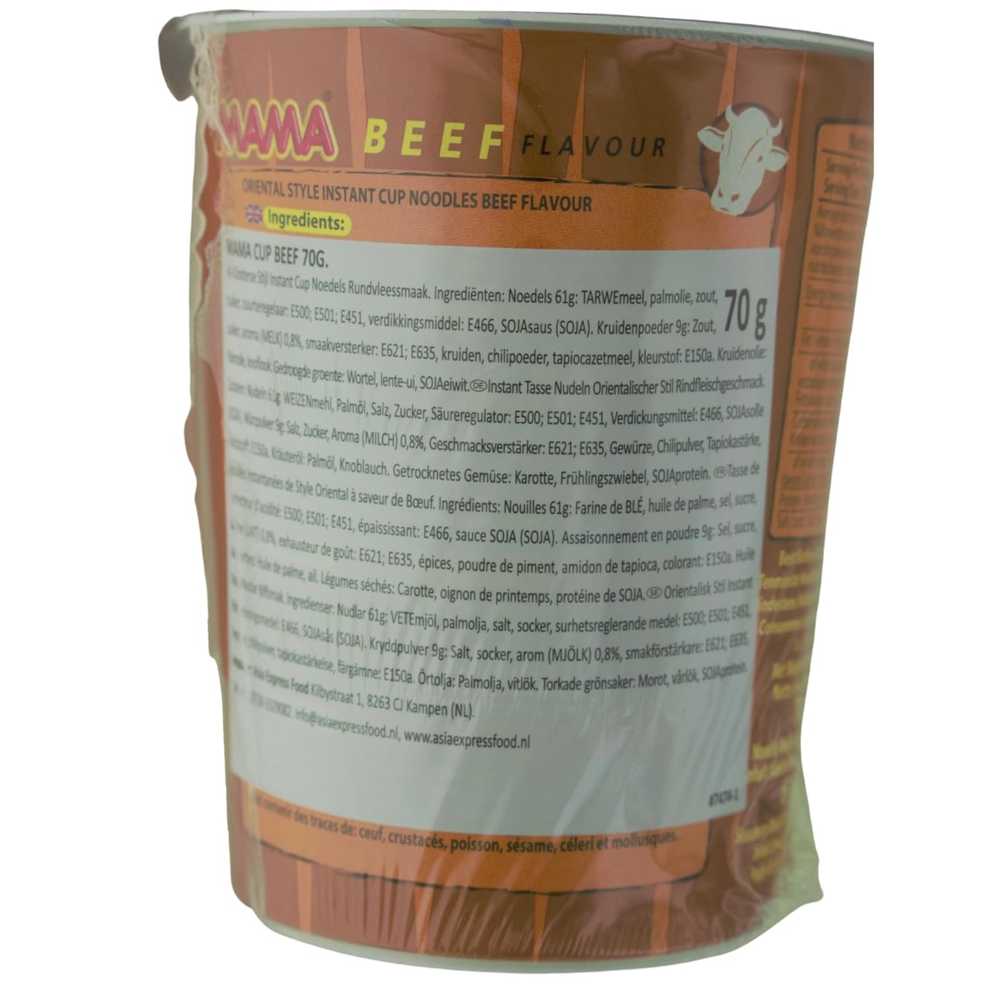 MAMA - Tăiței instant cu carne de vită în cupe - Pachet multiplu (8 x 70 g)