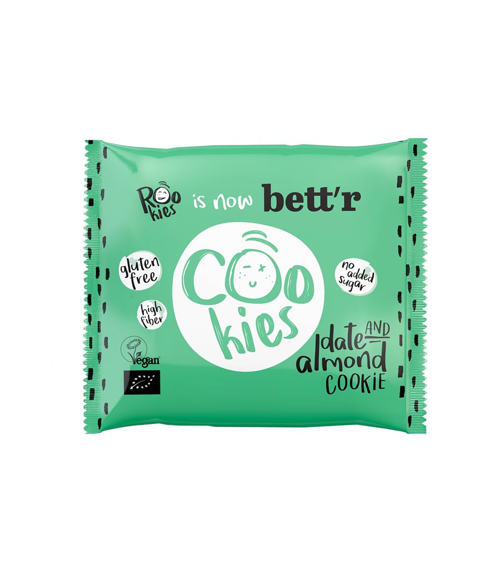 Fursecuri vegane Bett'R cu curmale și migdale, ambalate individual - 100% organice, fără gluten, fără zahăr adăugat - 18 x 40g