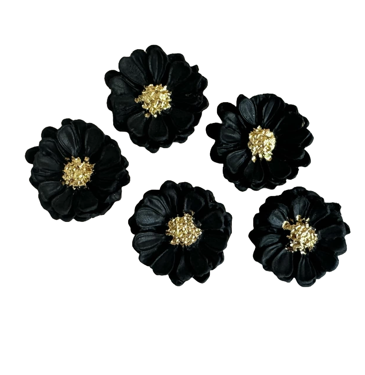 Set 5 decoratiuni comestibile din pasta de zahar, Flori negre-aurii Decoratiuni din Pasta de Zahar Naty Shop
