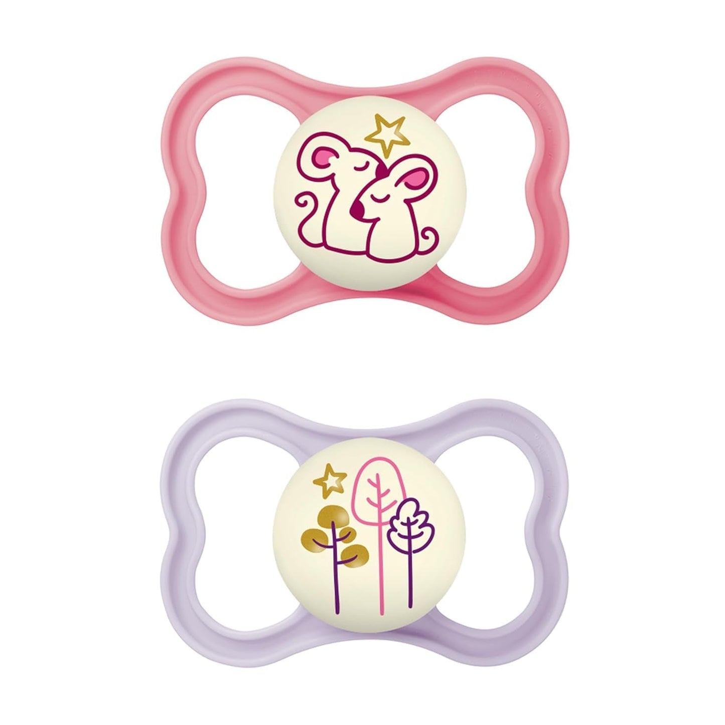 Suzete MAM Air din silicon, pachet de 2, design extra ușor și aerisit, suzetă pentru bebeluși prietenoasă cu dinții, fabricată din silicon special MAM SkinSoft, cu cutie pentru suzetă, 6-16 luni, Ursuleț/Rinocer