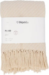 HOMLA Morris Plaid Pătură cu franjuri din bumbac - Pătură moale și confortabilă Pătură din bumbac - țesătură fină 130 X 170 Cm Ecru Paturi si Cuverturi Besuche den HOMLA-Store