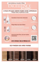 L'Oréal Paris Vopsea de păr permanentă pentru fiecare ton de piele, colorare fără amoniac, tonuri nude universale cu acoperire completă a părului gri, Excellence Creme, nr. 5U Castaniu deschis (maro), 1 buc Vopsea pentru par Naty Shop