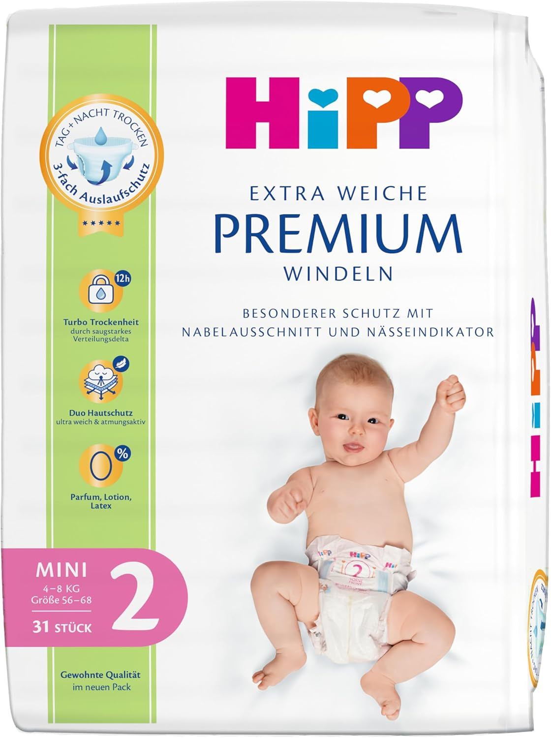 Scutec HiPP Extra Soft Premium Mărimea 1 Nou-născut 2-5 kg, 72 bucăți (3 pachete a câte 24), cu protecție anti-scurgere în 3 moduri și protecție dublă a pielii