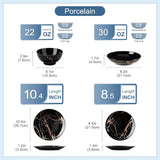 Set de veselă din porțelan LOVECASA, seria Daphne, set combinat SWEET cu 24 de piese, set de veselă cu design auriu, farfurii de cină, farfurii de desert, boluri pentru cereale și farfurii de sumă pentru 6 persoane