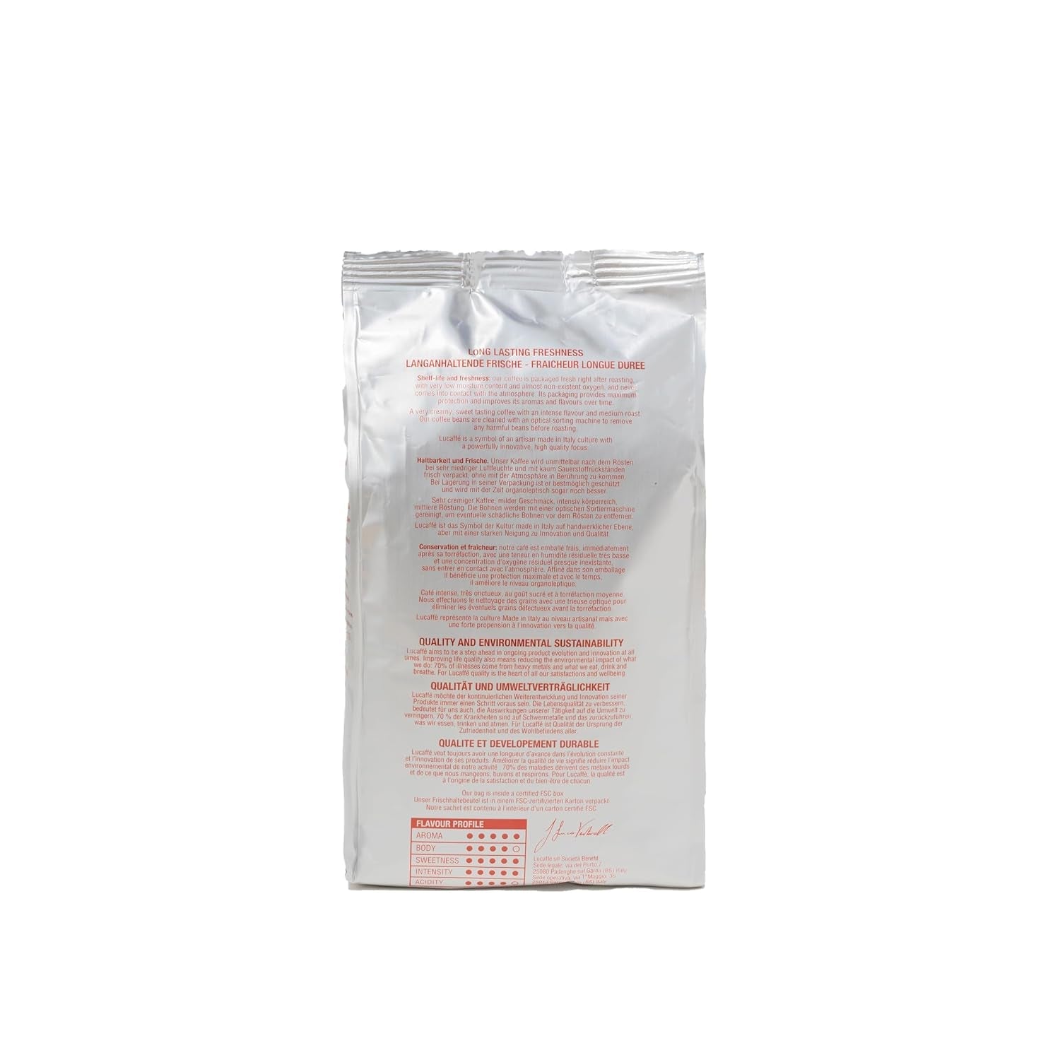 Lucaffè - Entkoffeinierte Kaffeebohnen Decaffeinato, 700 Gr | Kaffeebohnen zum Mahlen für Espresso ohne Koffein | Dunkle Röstung | Süßer und fruchtiger Geschmack, cremig | Intensives Aroma