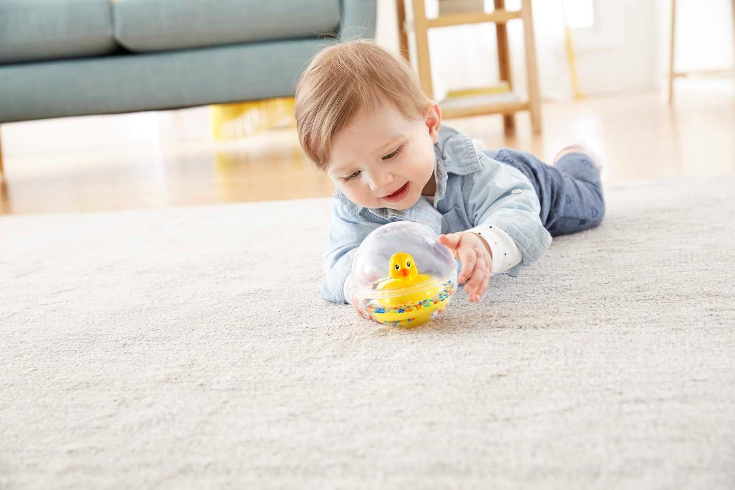 Fisher-Price WaterMates minge rățușcă, rață amuzantă în minge cu confetti, jucărie pentru copii, minge de joacă, jucărie de baie, de la 3 luni, 75676 Jucarii Bebe Naty Shop