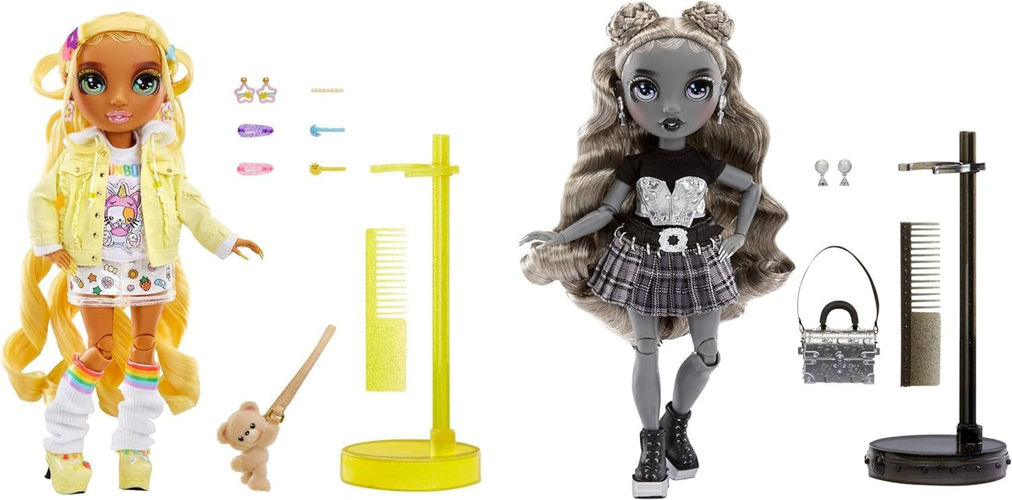 Ediție Specială Rainbow High Shadow High - Gemenele Madison Sunny și Luna - 2 păpuși la modă cu ținute galbene și gri de designer, mix & match, cu accesorii - Pentru colecționari și copii cu vârsta cuprinsă între 4 și 12 ani