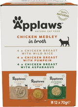 Applaws Premium Natural Pisici Hrană Umedă, Selecție de Pui în Supă 70g Pliculețe Porționate (12x70g)