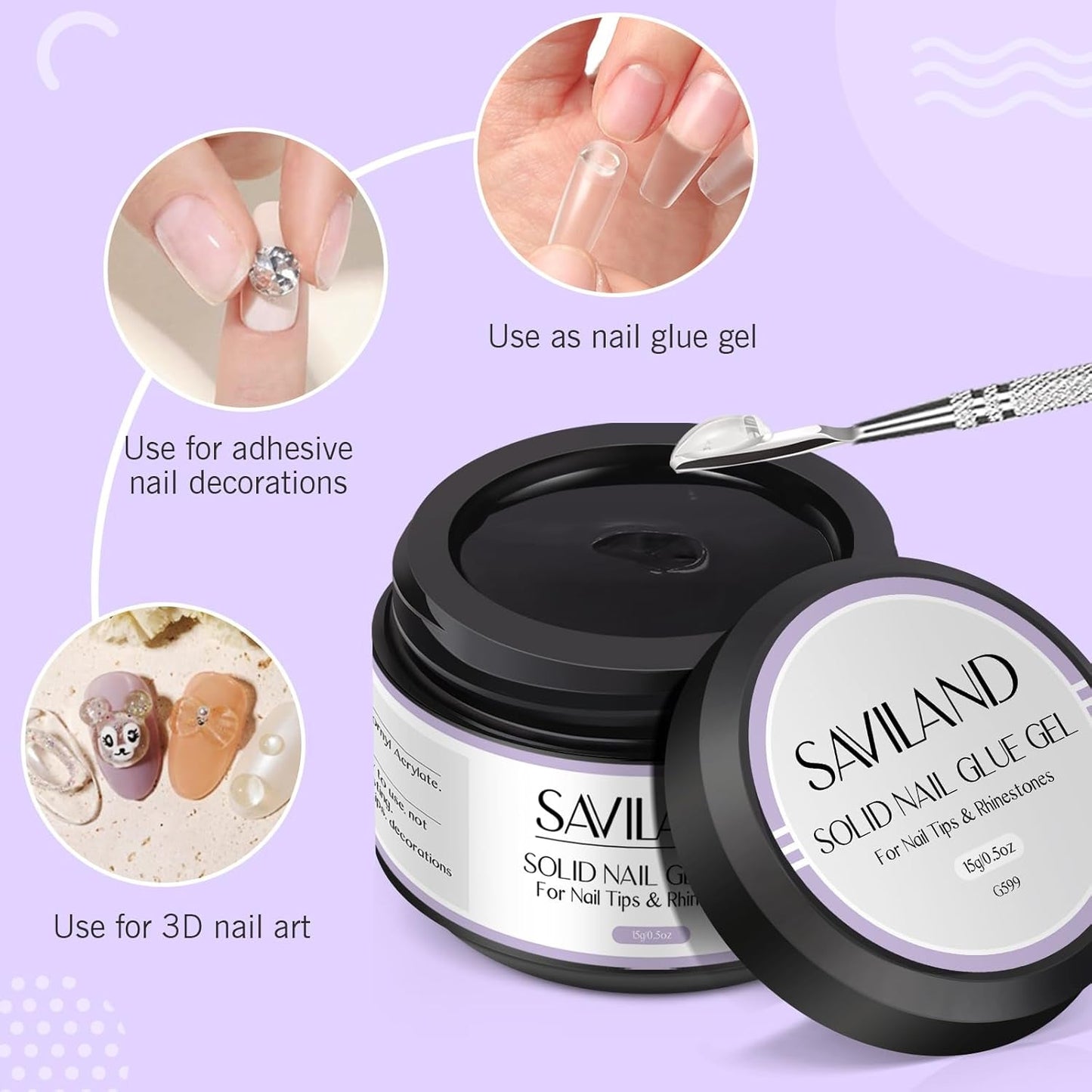 SAVILAND Fester Nagelkleber Gel: 30-Tage Lang Anhaltender Starker Nagelkleber Für Press on Nails Falsche Nagelspitzen 15Ml U V Nagelkleber 3D Gel-Nagelkunst-Kleber Für Verwendung Im Salon Zu Hause