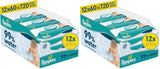 Șervețele umede Pampers 99% apă pentru bebeluși, 12 pachete a câte 60 de șervețele fiecare = 720 de șervețele umede pentru bebeluși, loțiune ușoară cu 99% apă