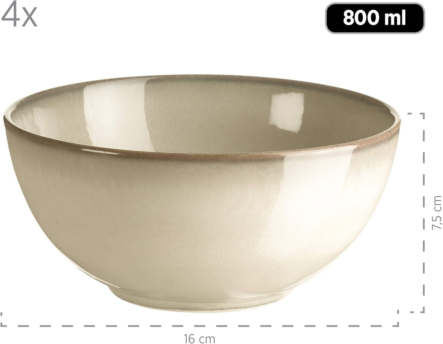 Set de veselă MÄSER 931736 pentru 4 persoane în aspect vintage mediteranean, serviciu combinat cu 16 piese în gri nisipos, ceramică, gri nisipos