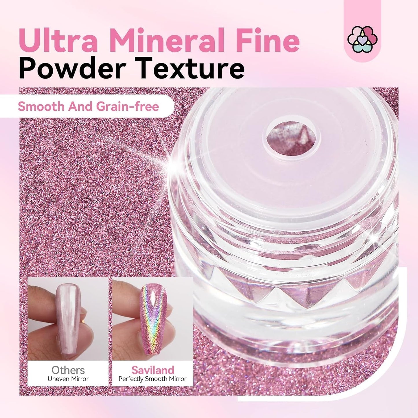 Set pudră unghii Saviland Chrome – Pudră unghii Chrome Laser roz efect oglindă Nail Art cu laser, sclipici pentru unghii manichiură pudră decorativă cu bețișoare de burete, pudră sclipici pentru unghii salon de unghii