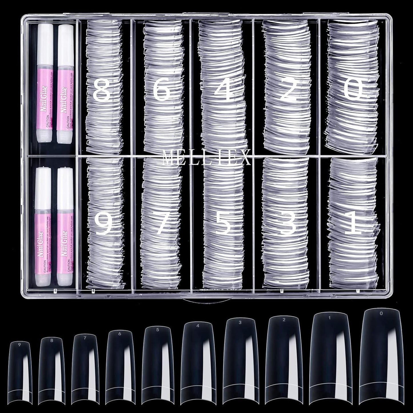 500 de bucăți de vârfuri de unghii artificiale franceze, set de vârfuri de unghii false acrilice, extensii de unghii, vârfuri de unghii, accesorii pentru unghii false cu 4 bucăți de lipici pentru design de unghii, unghii cu gel, naturale