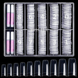500 de bucăți de vârfuri de unghii artificiale franceze, set de vârfuri de unghii false acrilice, extensii de unghii, vârfuri de unghii, accesorii pentru unghii false cu 4 bucăți de lipici pentru design de unghii, unghii cu gel, naturale