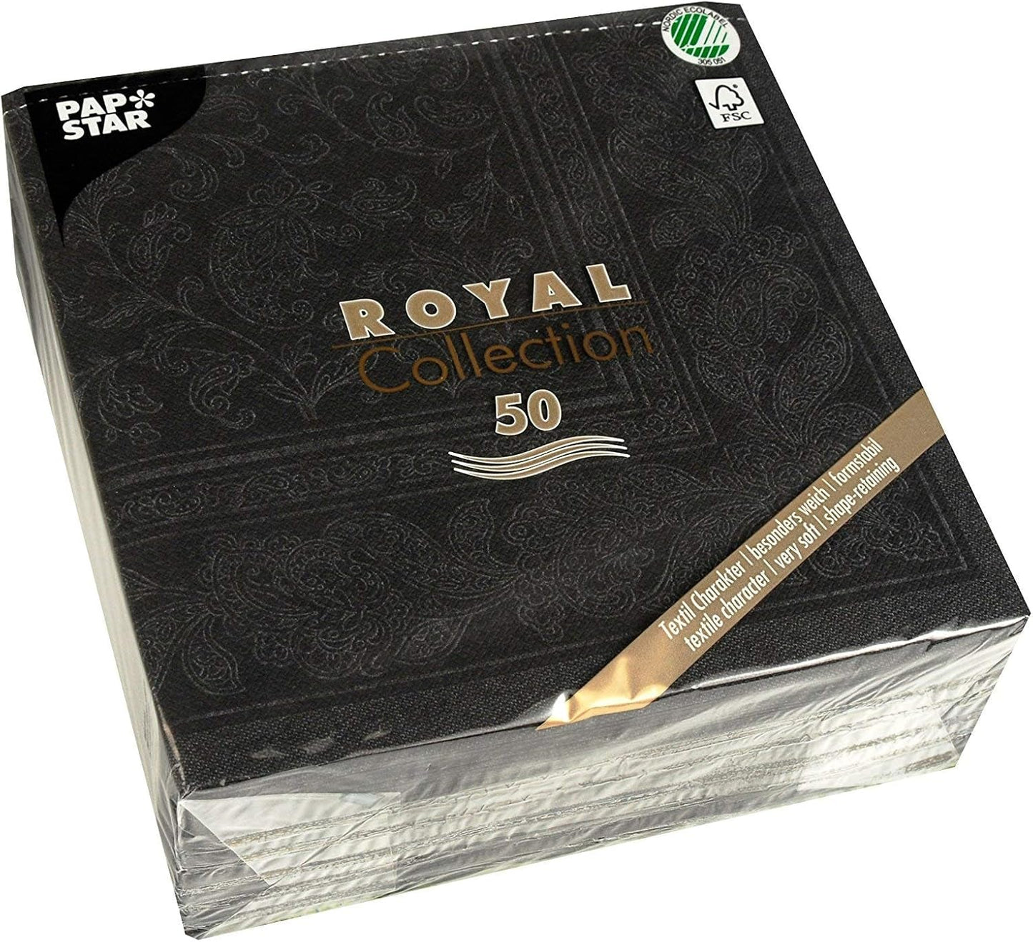 50 șervețele ROYAL Collection 1/4-fold 40 X 40 negru "Ornamente"