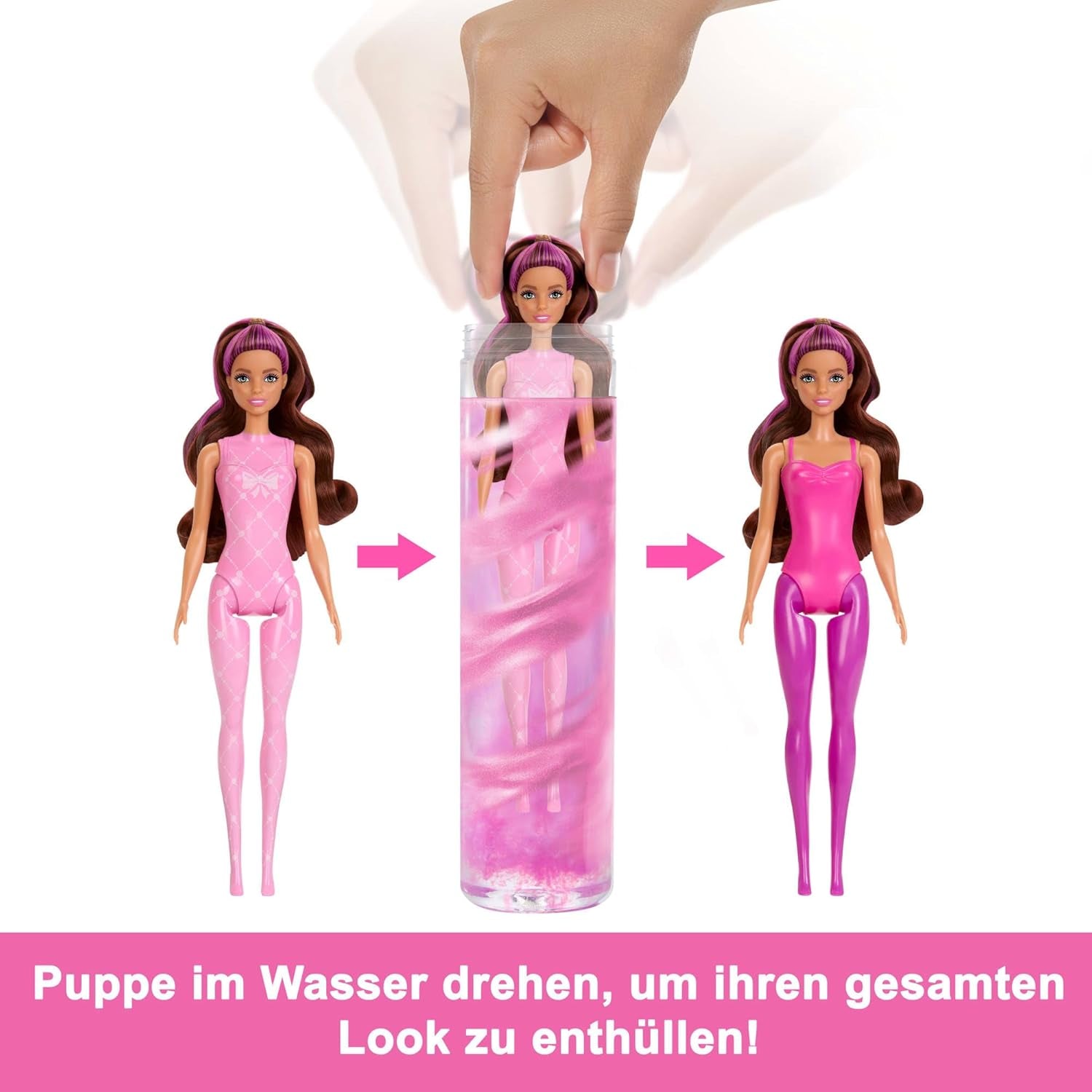 Păpușă Barbie Colour Reveal și accesorii, seria balerină, 6 surprize de desfăcut, inclusiv schimbarea culorii, inspirată de tendința principală de balet (stilurile pot varia), HRK17 Papusi Naty Shop