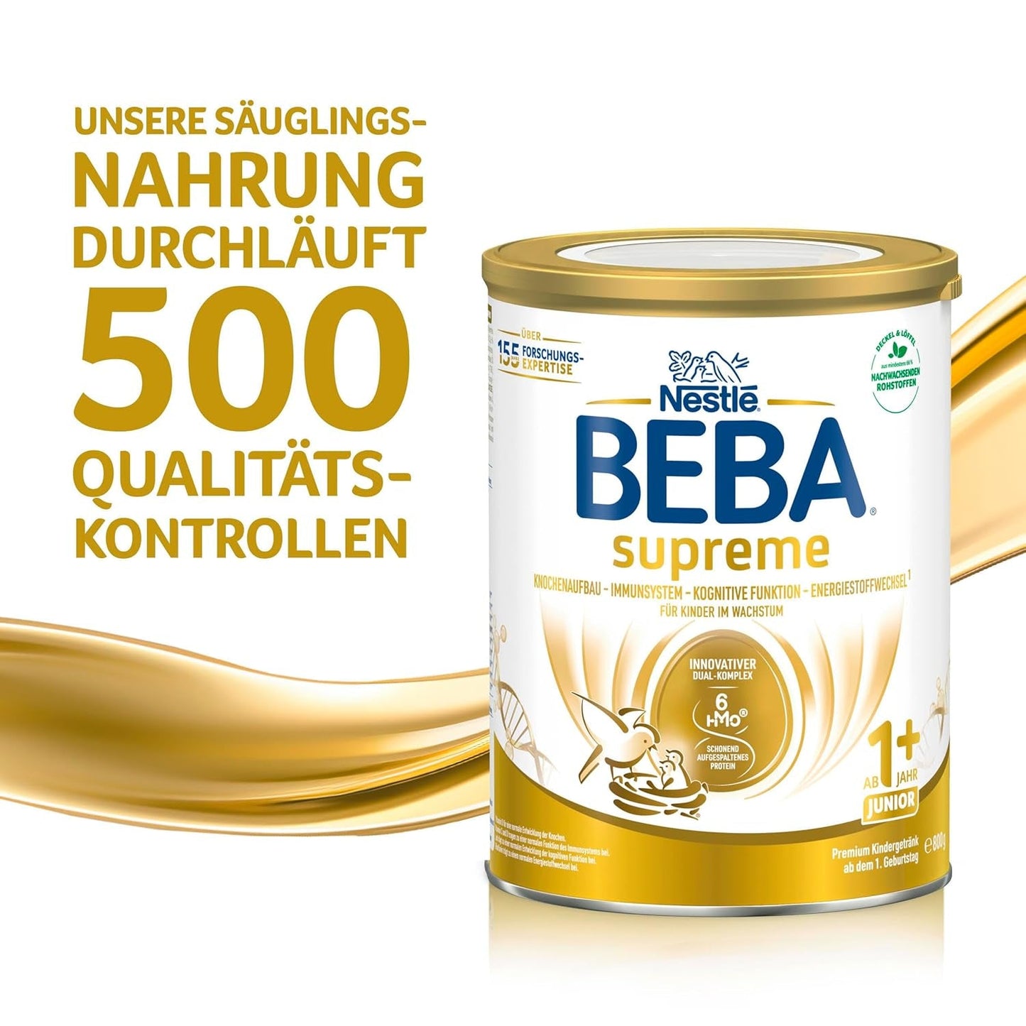 BEBA SUPREME JUNIOR 1 Plus - Băutură pentru copii de la 1 an, cu complex 6 HMO, fără lactoză, fără ulei de palmier, fără ulei de pește, hrană pentru copii mici, lapte praf pentru bebeluși, pachet de 6 (6 x 800g)