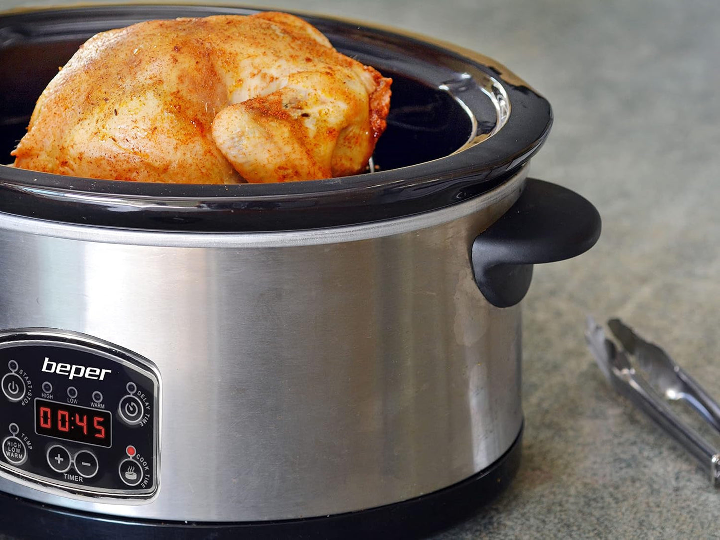 Beper BC.510 Slow Cooker, 280 W, 4,5 litri, sticlă ceramică, negru și oțel Slow Cooker Naty Shop