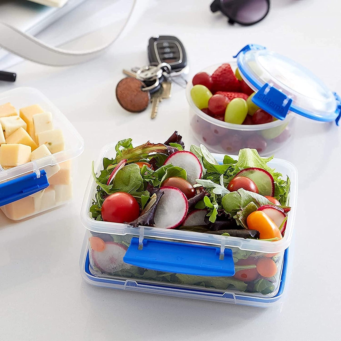 Borcan pentru depozitarea alimentelor Sistema KLIP IT, 5 litri, borcan de depozitare stivuibil și etanș cu capac, potrivit pentru frigider/congelator, plastic fără BPA, clipsuri albastre, 1 bucată (pachet de 2) Cutii depozitare alimente Naty Shop