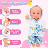 Set cădiță de baie pentru păpuși deAO, păpușă interactivă de 33 cm, baie pentru păpuși, set de joacă pentru păpuși cu suzetă, haine pentru păpuși, halat de baie, scutece pentru păpuși, cadă și spray de duș funcțional