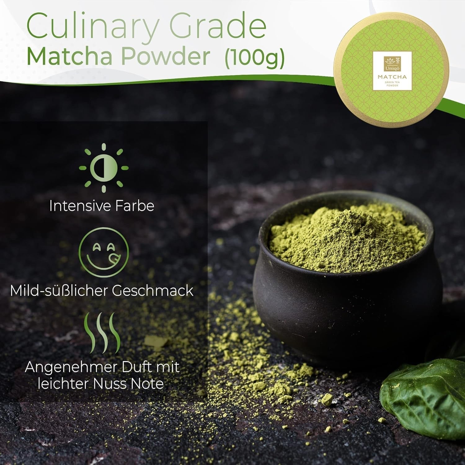 Ceai Uniqo Matcha pudră 200 g în ambalaj ecologic reîncărcabil