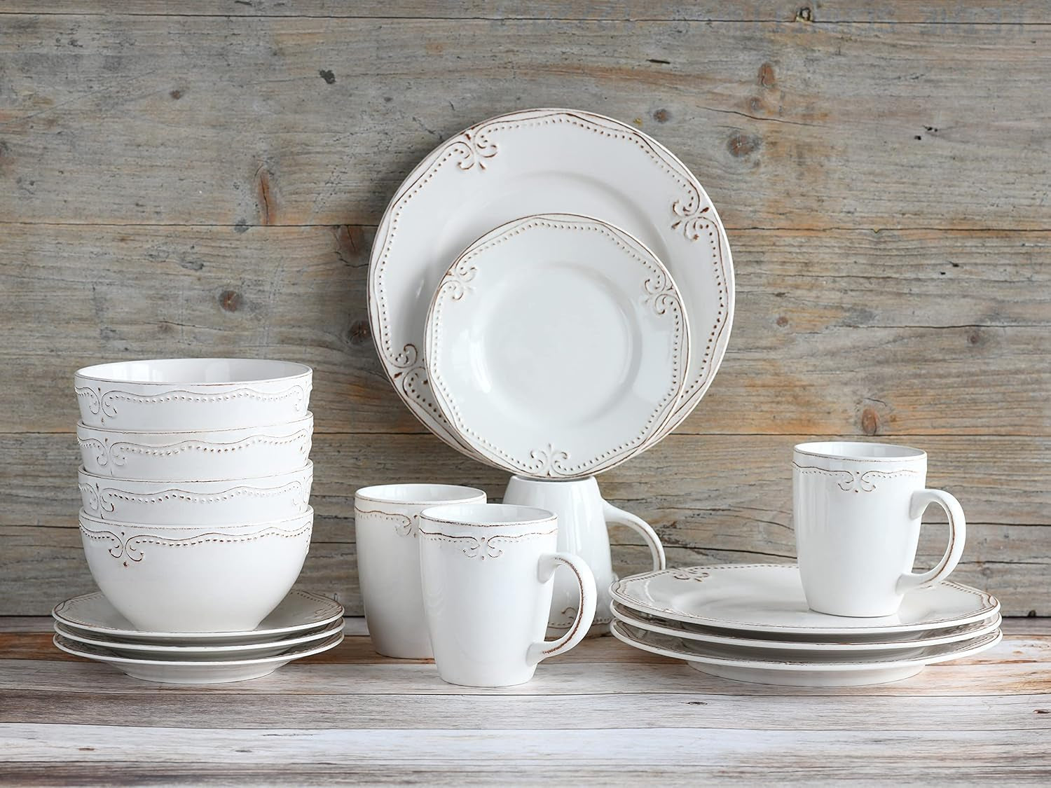 CreaTable, 23601, seria Romantic Vintage, set de veselă cu 16 piese pentru 4 persoane, serviciu combinat din gresie, potrivit pentru mașina de spălat vase și cuptorul cu microunde, producție de calitate