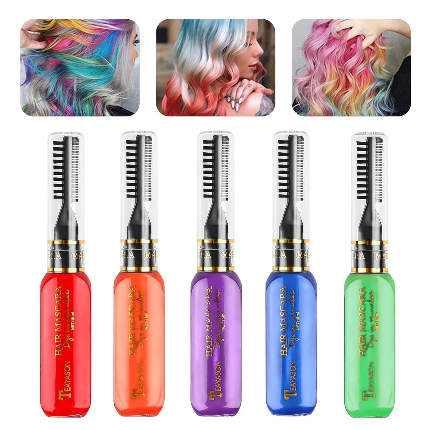Vopsea de păr temporară 5 culori Ceară de păr colorată Mascara de păr Vopsea de păr temporară Mascara pentru fete și femei Vopsea de păr lavabilă Cretă potrivită pentru zile de naștere Cosplay DIY Halloween Vopsea pentru par Naty Shop Titlu implicit