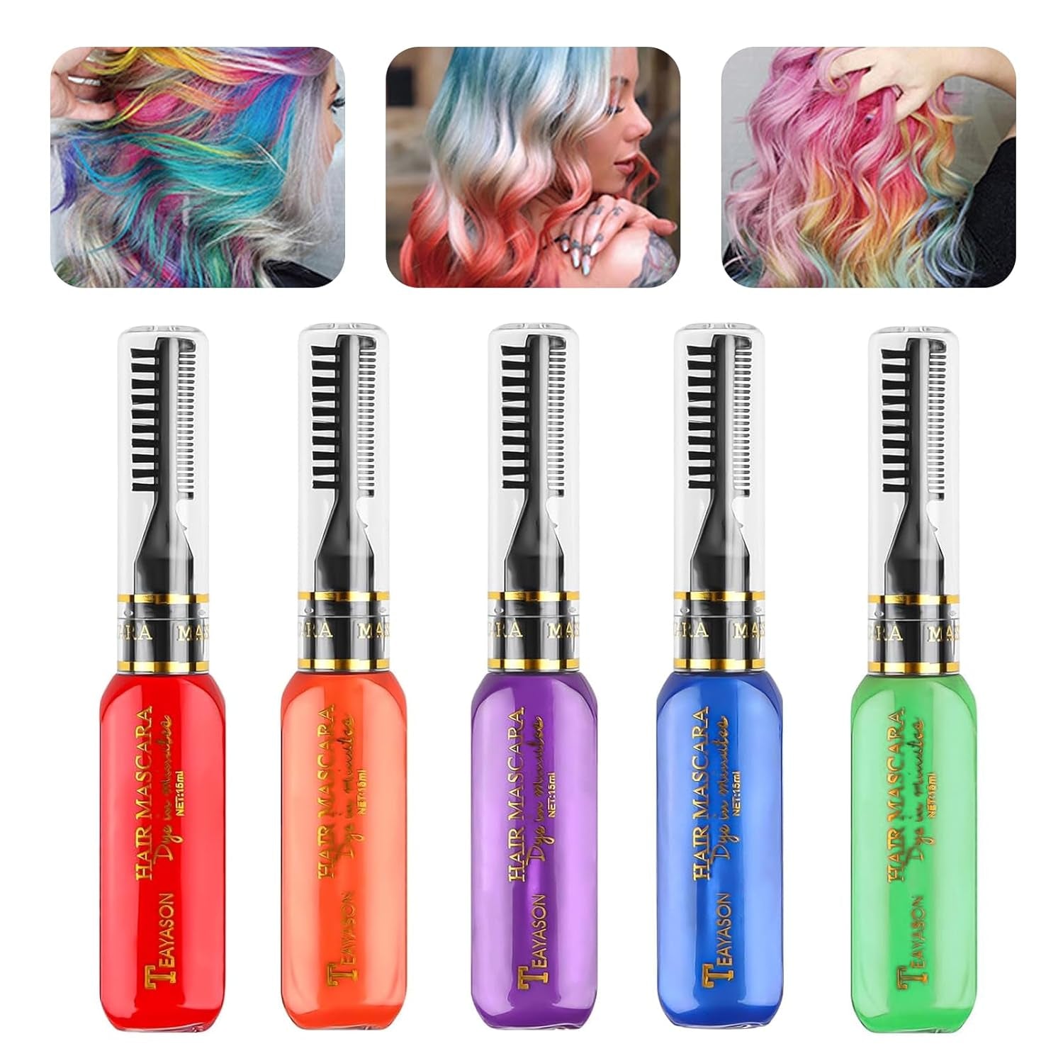 Vopsea de păr temporară 5 culori Ceară de păr colorată Mascara de păr Vopsea de păr temporară Mascara pentru fete și femei Vopsea de păr lavabilă Cretă potrivită pentru zile de naștere Cosplay DIY Halloween Vopsea pentru par Naty Shop Titlu implicit