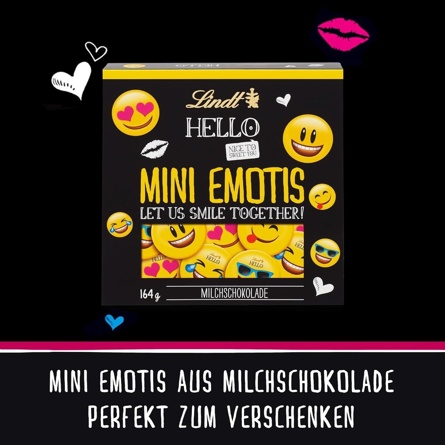 HELLO Mini Emoticoane Ciocolată | 164 g | Aprox. 27 de emoticoane cool în diverse modele, realizate din cea mai fină ciocolată cu lapte | Cadou de ciocolată pentru copii | Pentru decorare (pachet de 2)