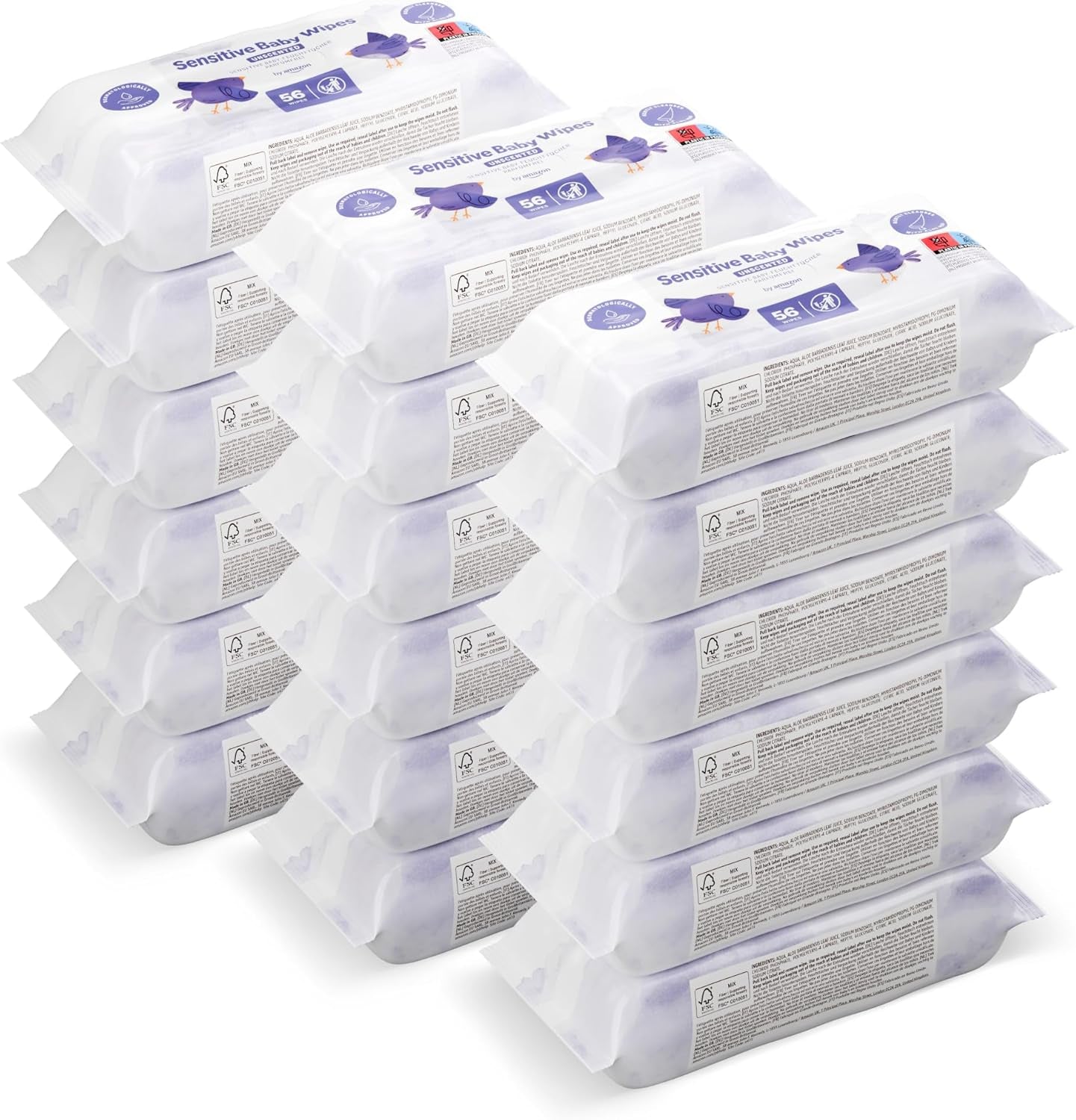 by Amazon Sensitive Babytücher, Unparfümiert, 1008 Feuchttücher, 18er-Packung á 56 Stück (Zuvor eine Marke von Mama Bear, gleiches Produkt)