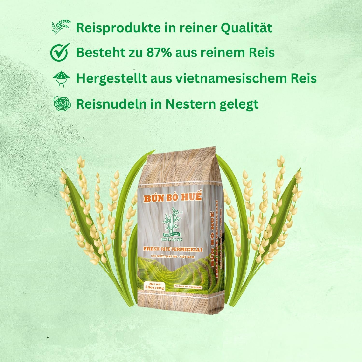 BAMBOO TREE - Tăiței de orez Bun Bo Hue - (1 X 400 G)